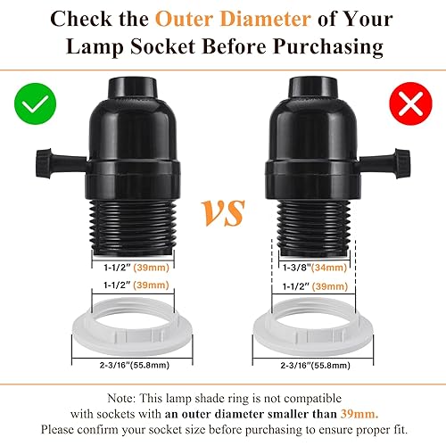 Miniatura 13 de DiCUNO Anillos de pantalla de lámpara E26, anillo de enchufe de luz negra, reemplazo de zócalo de bloqueo para soporte de lámpara roscado de base
