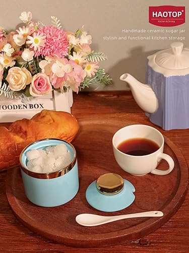 Miniatura 4 de HAOTOP Azucarero de 8 onzas con tapa y cuchara, dispensador de azúcar simple de cerámica para azúcar, contenedor de azúcar, accesorios de barra de
