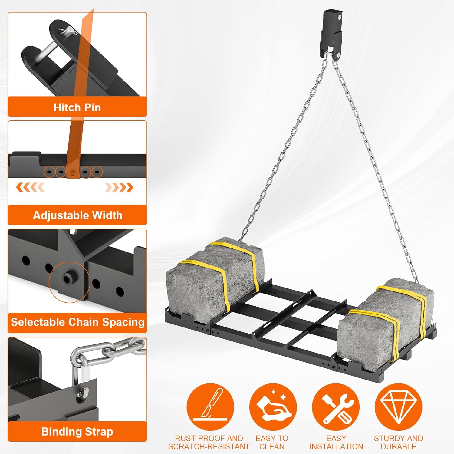 4 FT Drag Harrow Driveway Grader, Heavy Duty Tow Behind Lawn Rake for ATV, UTV, Tractor, Mower, Driveway Drag for Gravel w/ Chain, Land Leveler for Gravel, Sand, Soil, Hay