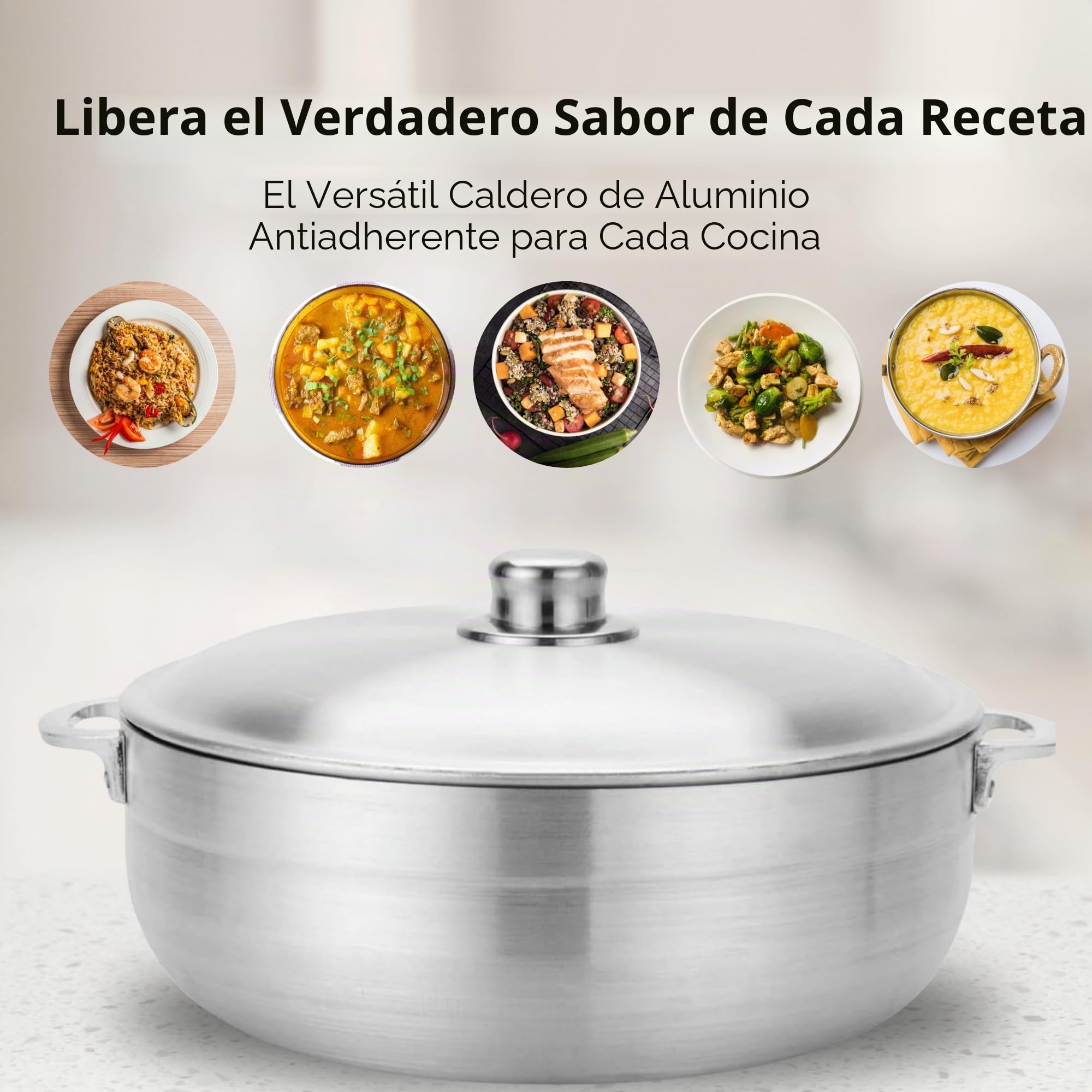 Alpine Cuisine AI-6928 Juego de ollas de aluminio Caldero (2/3.5/7/13 cuartos de galón), horno holandés de cocina coseno, plata