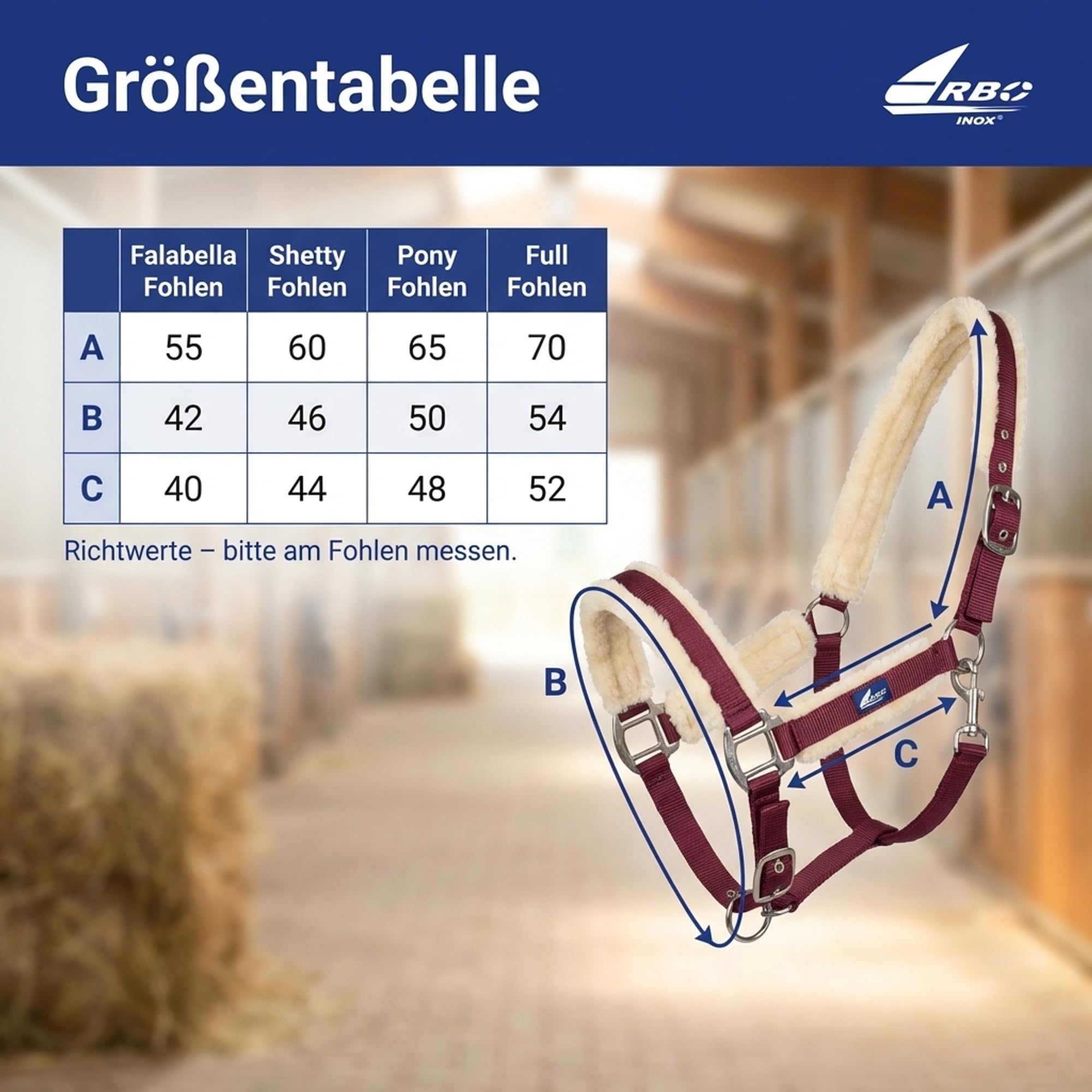 ARBO-INOX® Halfter für Pferde Kuschelhalfter – Extra weiches Kunstfell – rosa- Bordeaux- Mint-Navy blau-anthrazit-grau Creme