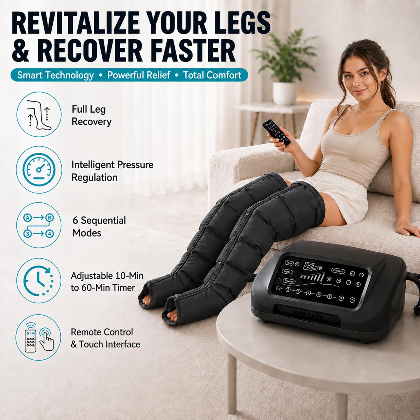 Lymphdrainage Massagegerät, Beinmassagegerät mit Fernbedienung
