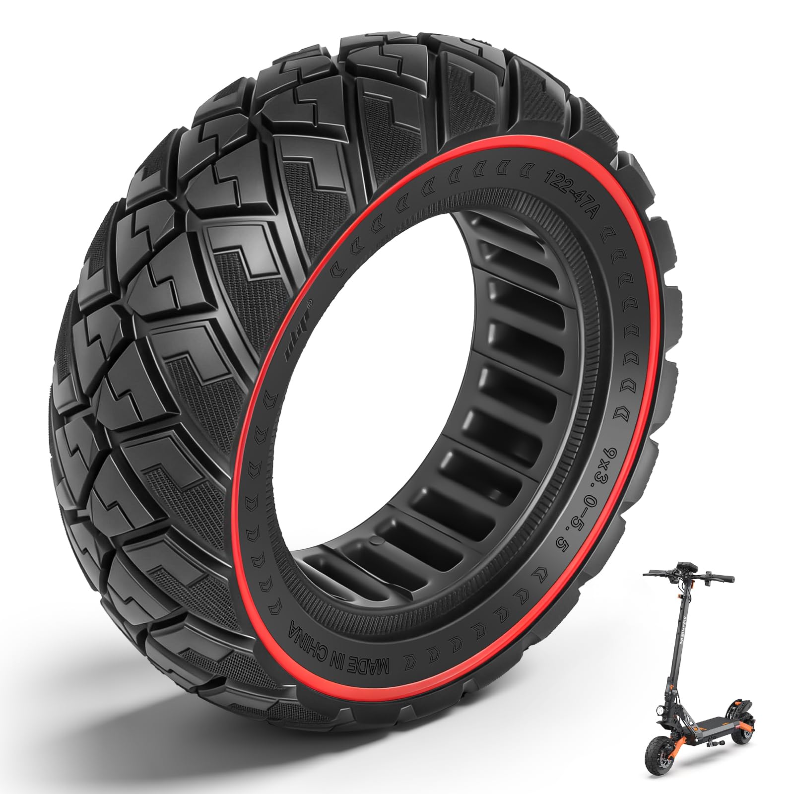 9x3,0-5,5 Pneumatici Completi per Kukirin G2 Pro, Zero 10 X, Dualtron Eagle Pro, Pneumatici di Ricambio in Gomma Piena, Fuoristrada, Solidi e Resistenti Alle Forature (Rosso 1 Pezzo)