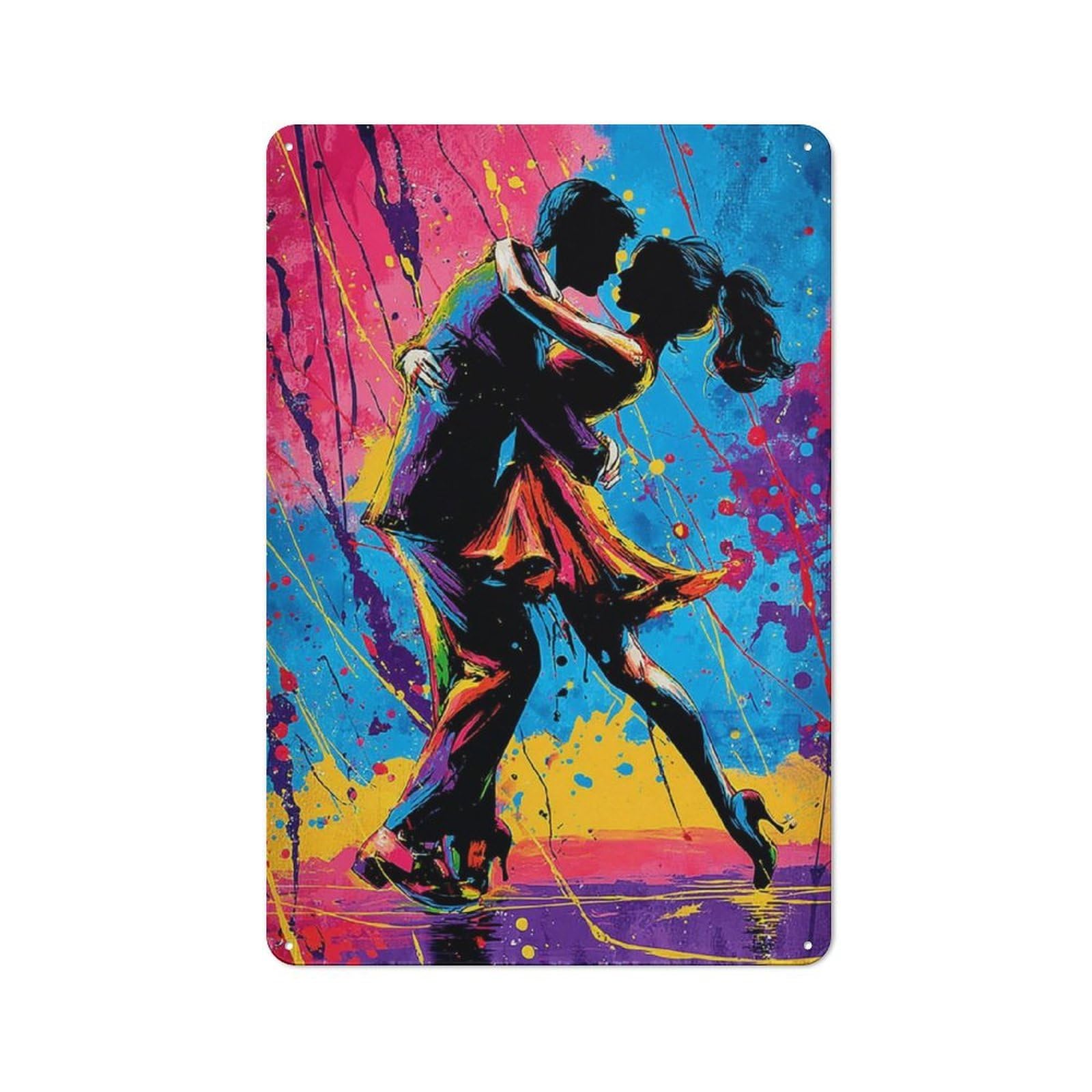 Junmoney Colorful Dance Artistic Couple Silhouette Simple Retro Metal Wall Plaque 30X20cm, Creative Space Decor For Office, Study, Studio Or Hallway