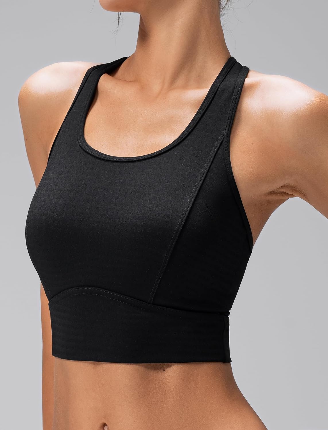 Yvette Thin Racerback Mesh Splicing Yoga Bra with Fixed Pads Lightweight Soft Low Impact Sports Bra