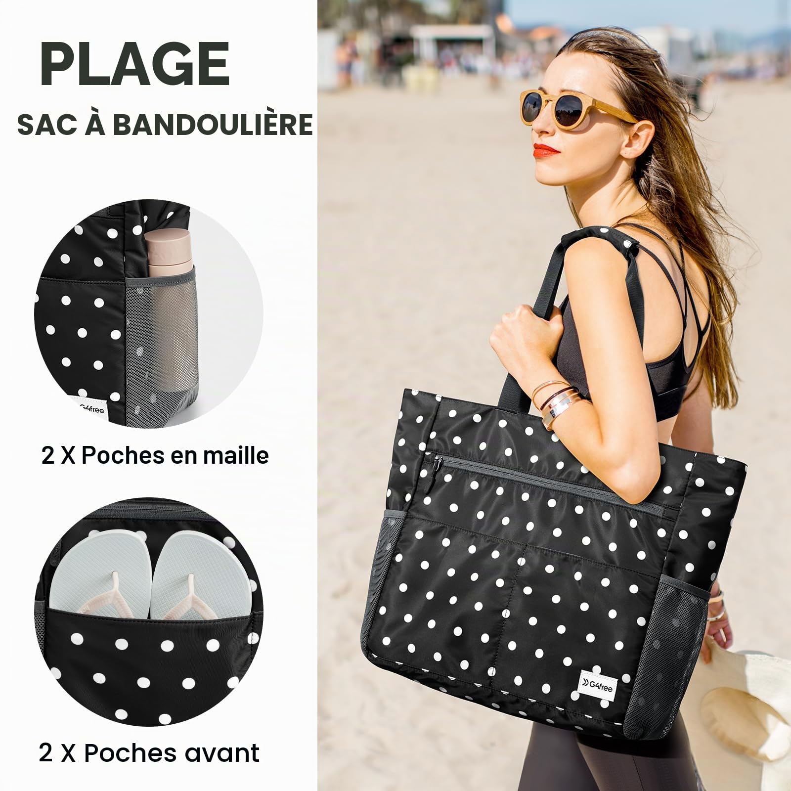 G4Free Sac Fourre-tout de Plage Imperméable, Pliable et Résistant au Sable de Grande Capacité pour Femme