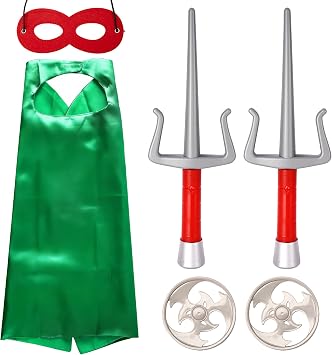 Kids Superhero Ninja Costume and Weapons Set Super Hero Ninja Cape and Mask Accessories for Boy Cosplay Dress Up Parties Green