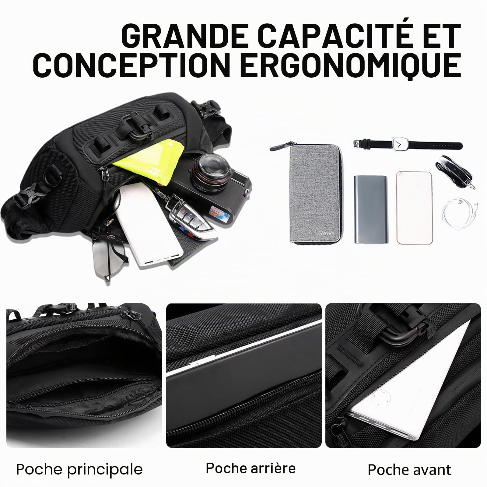 FANDARE Sac Banane Multifonctionnel - Poitrine, Sport, Bandoulière, à Dos Porté Travers pour Homme Femme - Randonnée, Ceinture de Course en Nylon - Sacoche Cyclisme, Epaule Camo
