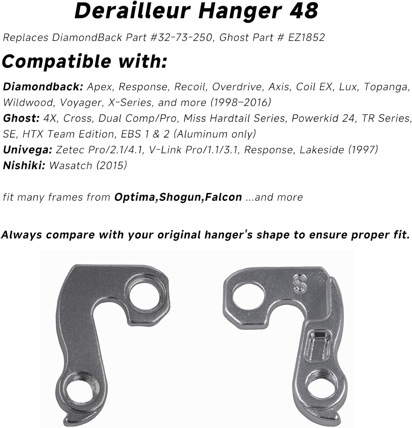 Rear Derailleur Hanger #48 with Bolts – Compatible with Diamondback, Nishiki, Ghost, Univega, Falcon, Raleigh, Claud Butler, Shogun, Optima – Silver CNC Aluminum Alloy