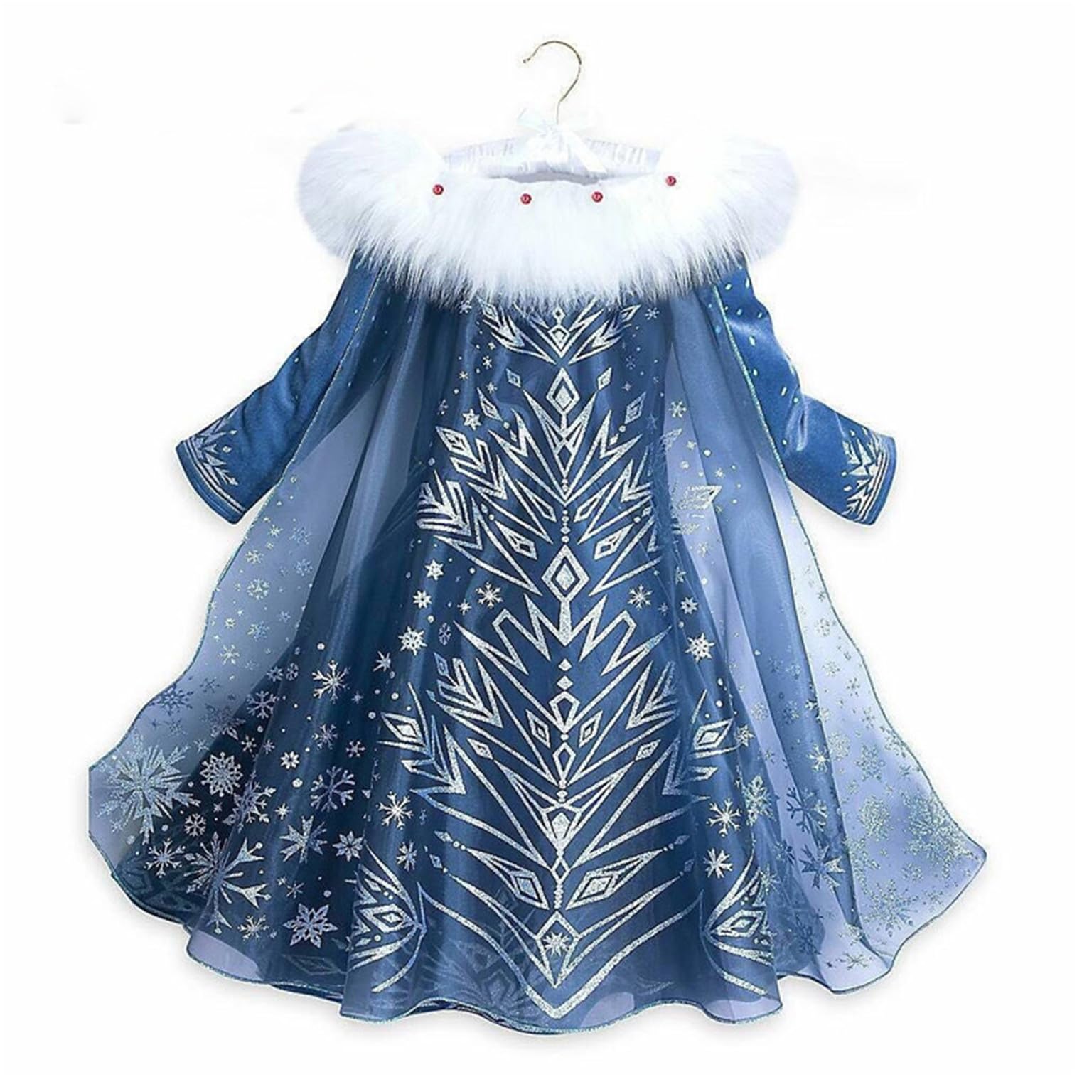 YOSICIL Eiskönigin ELSA Kleid Für Mädchen – Frozen Prinzessin Kostüm Mit Umhang, Plüschkragen & Zubehör (Krönchen, Zopf, Handschuhe)