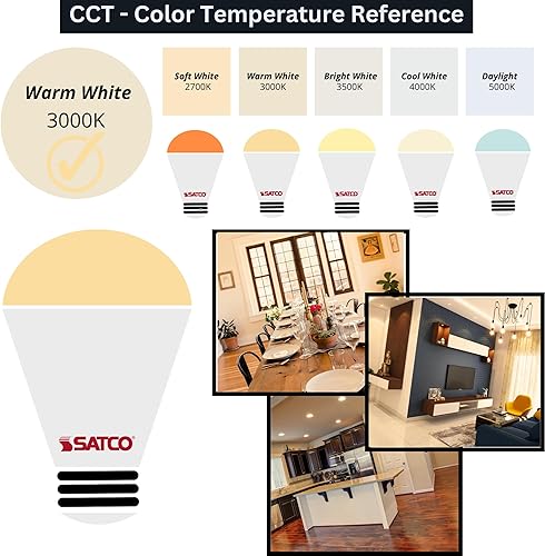 Miniatura 6 de Satco S39836; lámparas LED; 9.8 vatios; LED A19; omnidireccional; 3000 K; base media; ángulo de haz de 220 grados; 120 voltios para uso residencial,