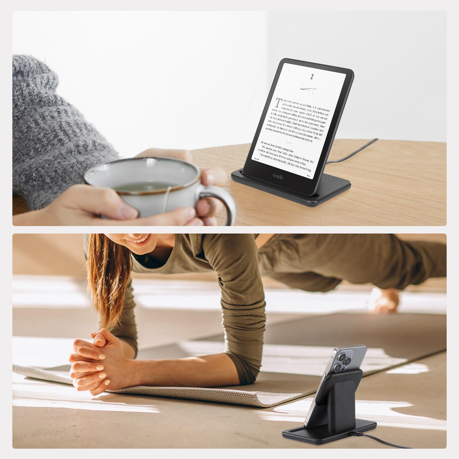 CoBak Supporto di ricarica wireless compatibile con iPhone/Kindle Colorsoft Signature Edition/Paperwhite Signature Edition/telefoni Samsung, stazione di ricarica wireless per dispositivi wireless