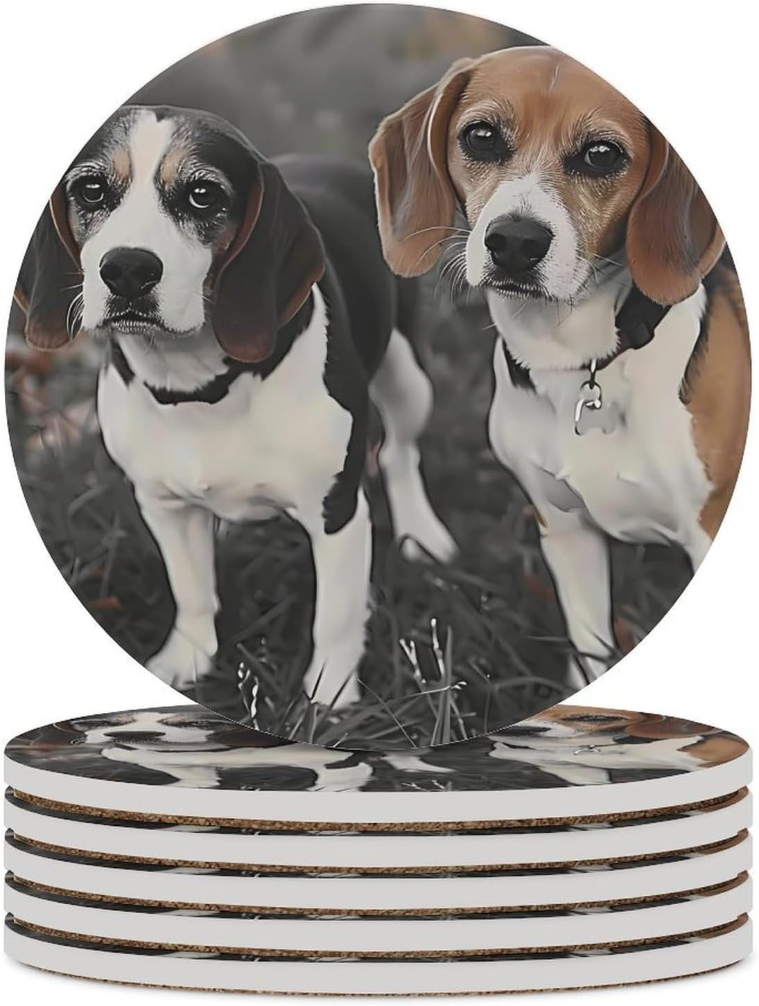 Basset Hound Dog Hunting Round Ceramic Coasters Print Drinks Absorbent with Cork Base for Home Decor Gifts 4 Inch