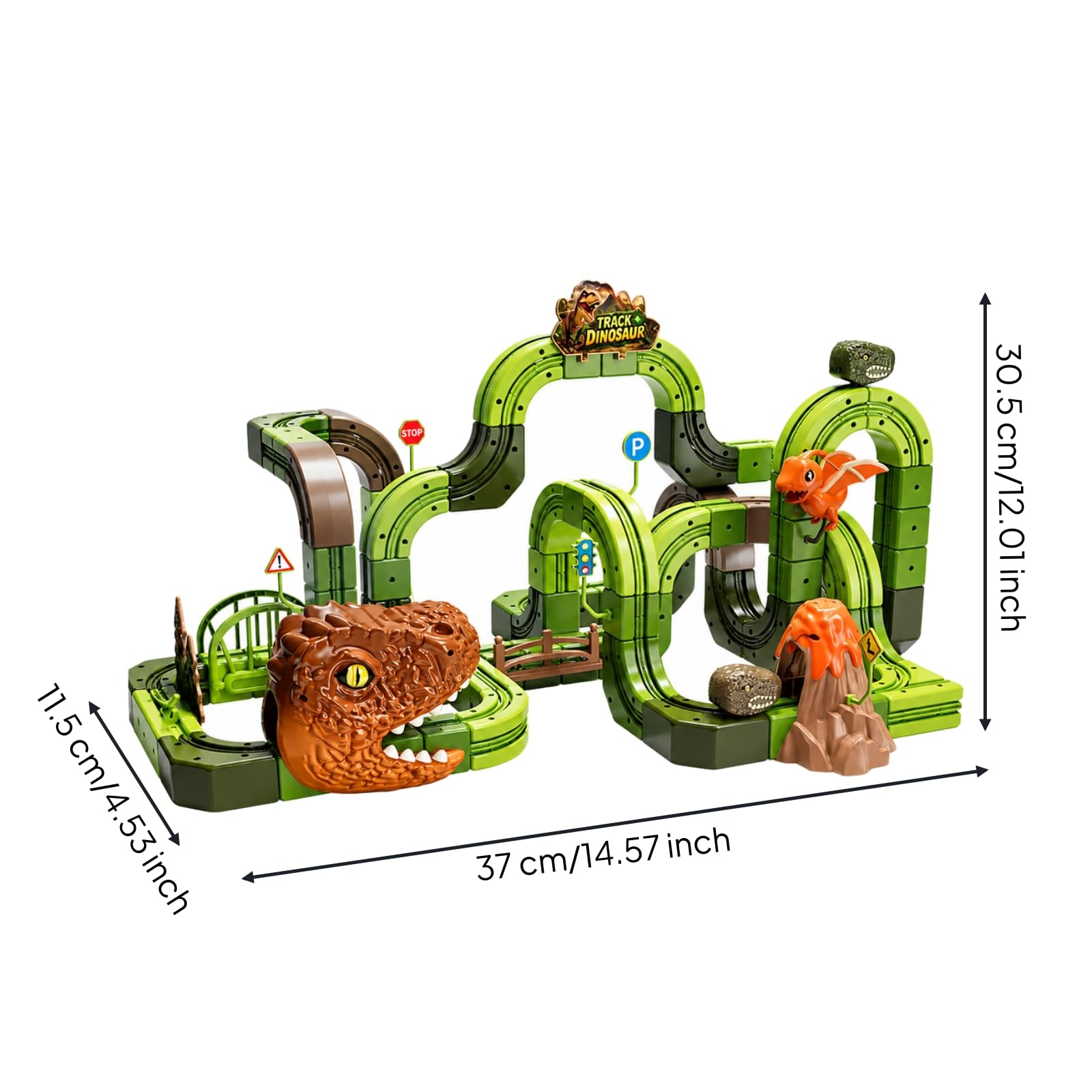 Pista Elettrica -Tema Tema Dinosauri Educativo Pista Modulare con Macchina Motorizzata STEM Giocattolo da Costruzione per Gioco Indipendente