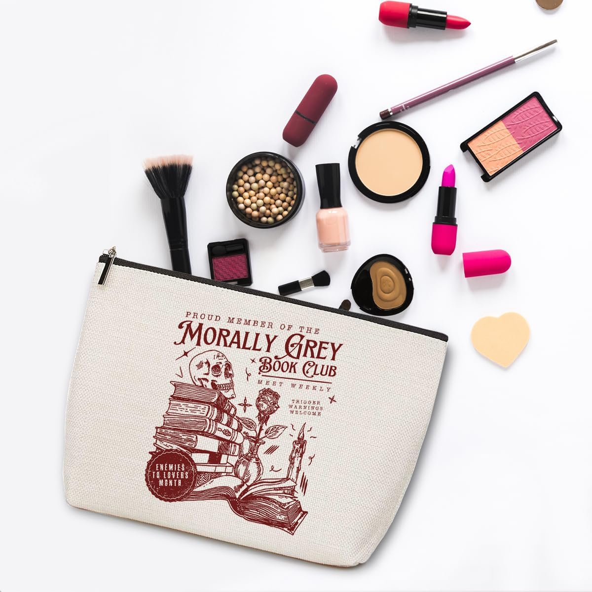 ZHAMEN Dark Romance Makeup Bag, Book Lovers Gifts Spooky Skeleton Cosmetic Bag, Bookish Gifts Book Club Gifts for Women Girl Book Fans Best Friends Aunt, Toiletry Bag for Christmas Halloween Birthday - Image 3