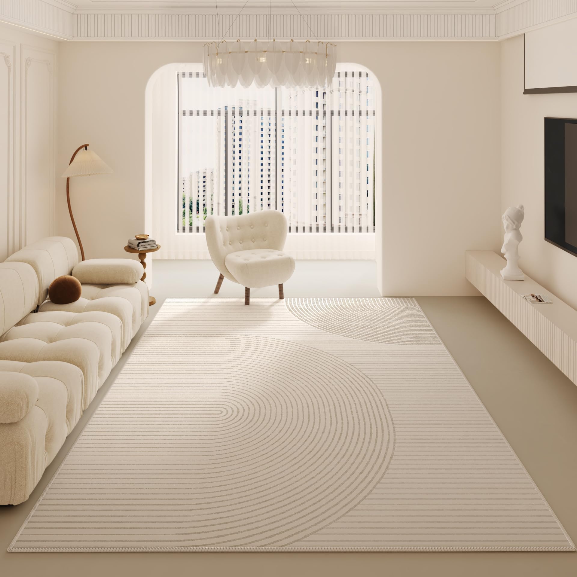 Tapis de salle a manger moderne beige abstrait pour bureau et salon