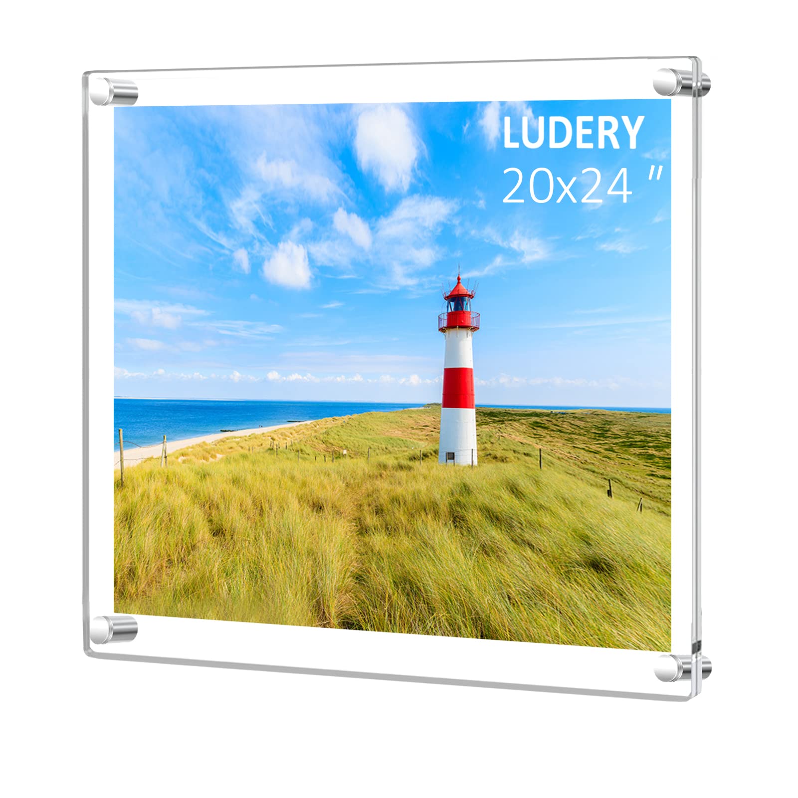 Ludery 20x24 Clear Acrylic Wall Mount Floating Frameless Picture Frame for Wall, Frameless Photo Frame Panel For Degree Certificat, artwork and family portraits(Full Frame is 22.6x 26.6inch)-1Pack