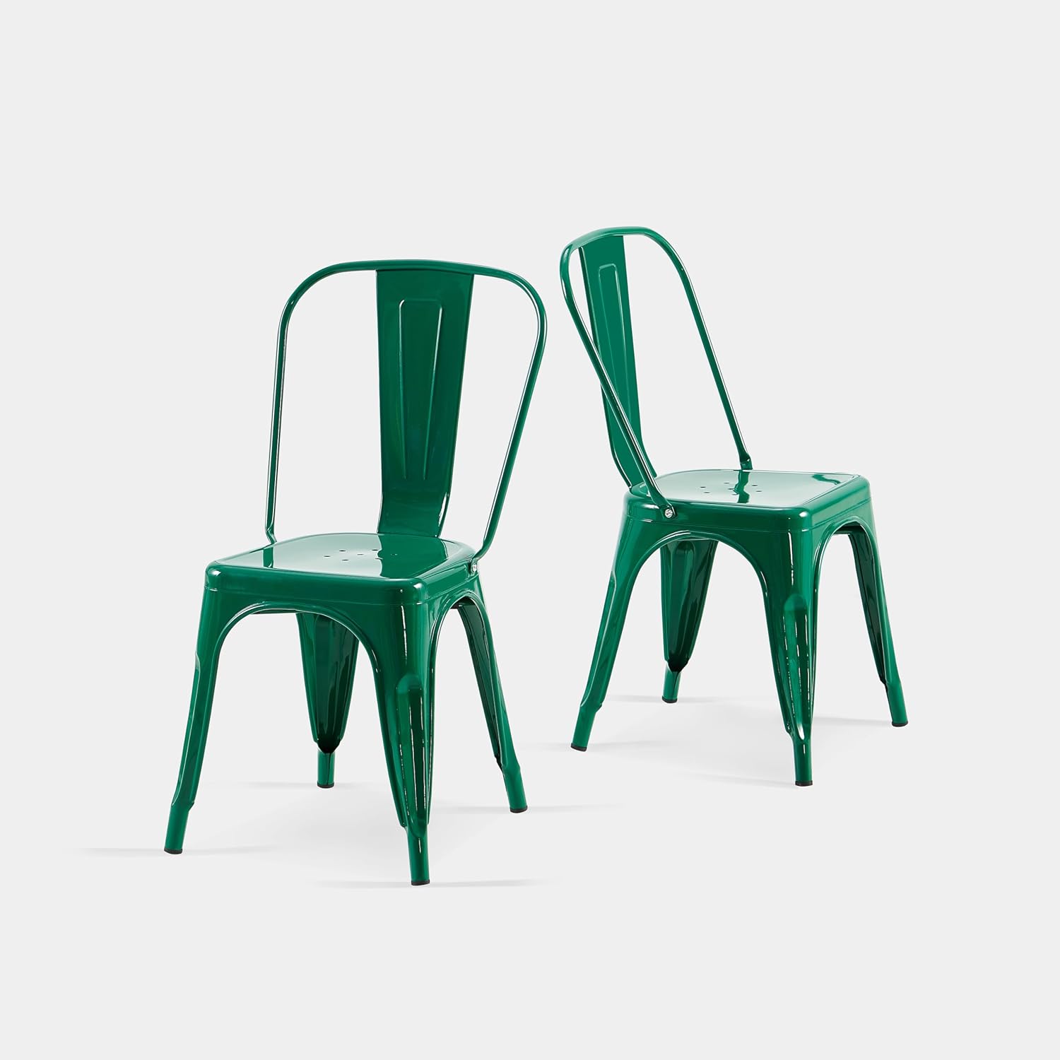 AC Pacific 18 Inch Seat Height Industrial Metal Dining Chairs, Stackable Kitchen or Bar Seat, Durable Modern Design, Versatile Accent Furniture, Set of 4, Green