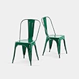 AC Pacific 18 Inch Seat Height Industrial Metal Dining Chairs, Stackable Kitchen or Bar Seat, Durable Modern Design, Versatile Accent Furniture, Set of 2, Green