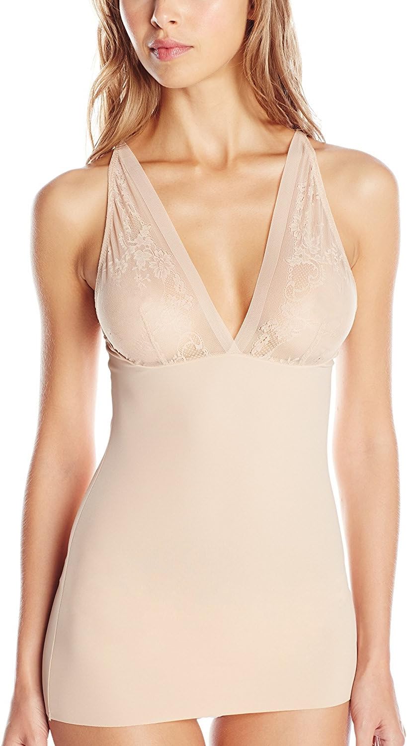 Womenโs Lightweight Smooth and Silky Body Shaping Camisole with Adjustable Straps and Lace Trim