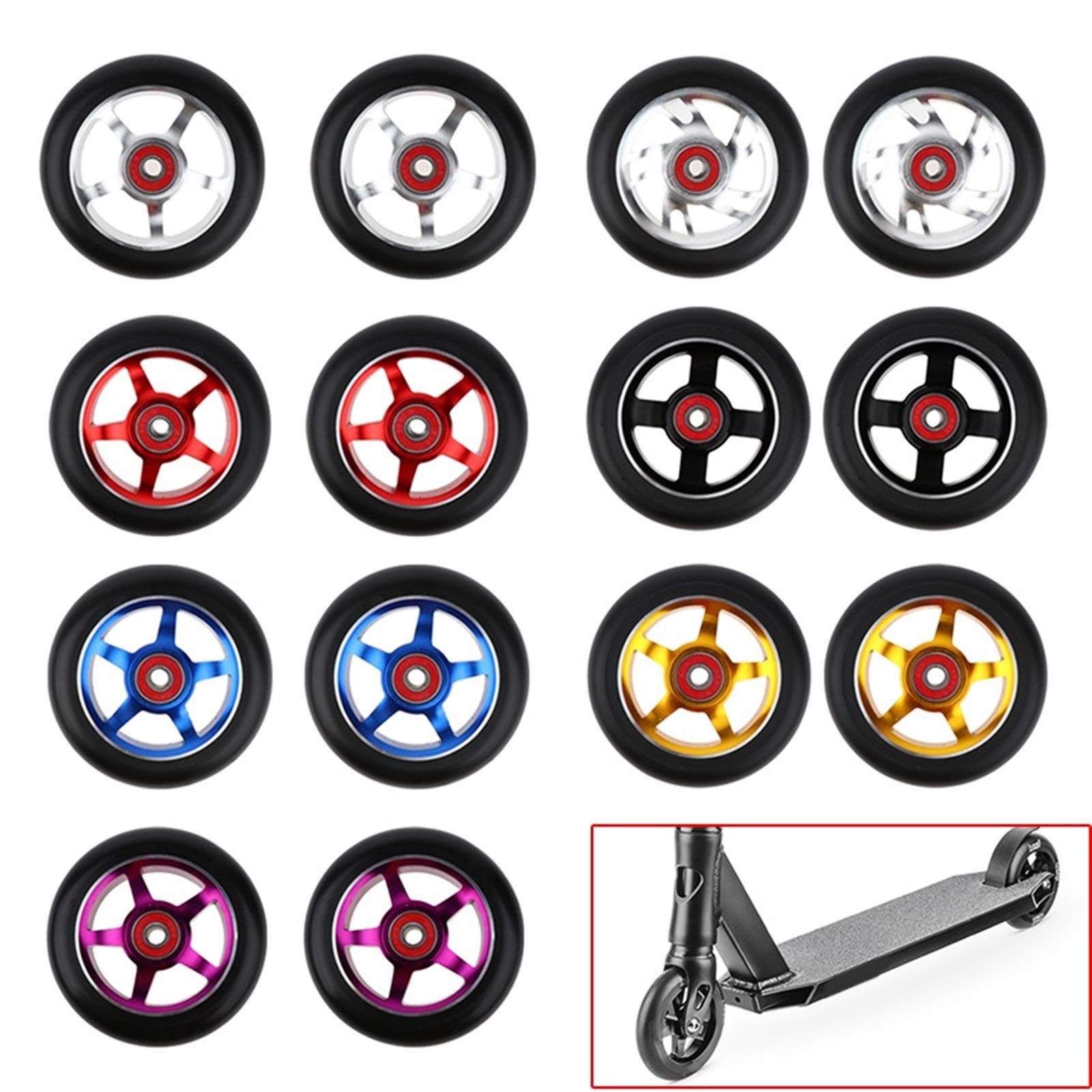 Ruedas de Scooter Freestyle,Ruedas de Scooter 2pcs Reemplazo de 100 mm Push/Kick/Stunt Scooter Ruedas con cojinetes Amplificaciones Scooter Piezas Accesorios