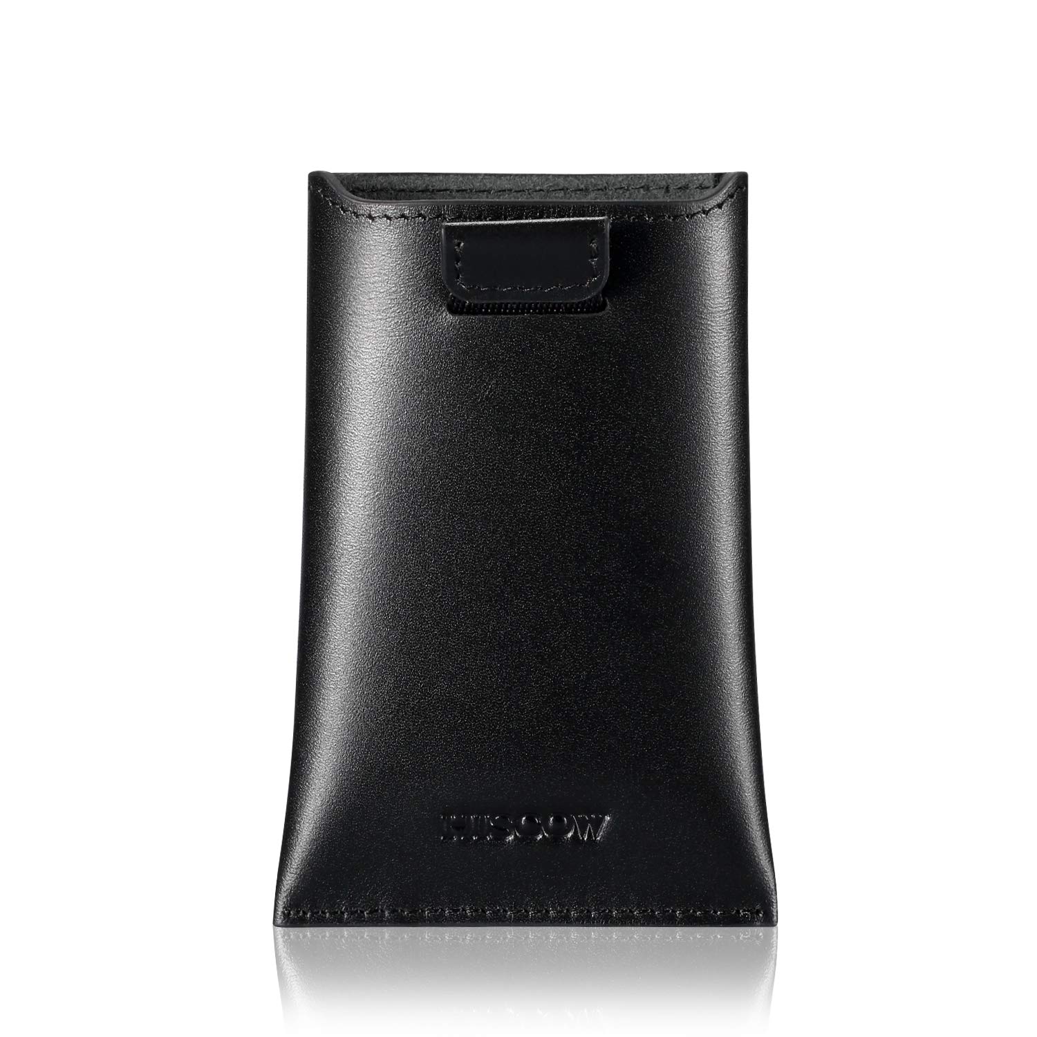 HISCOW Business Card Holder with Flap for Dispensing Cards - Italian Calfskin (Black)