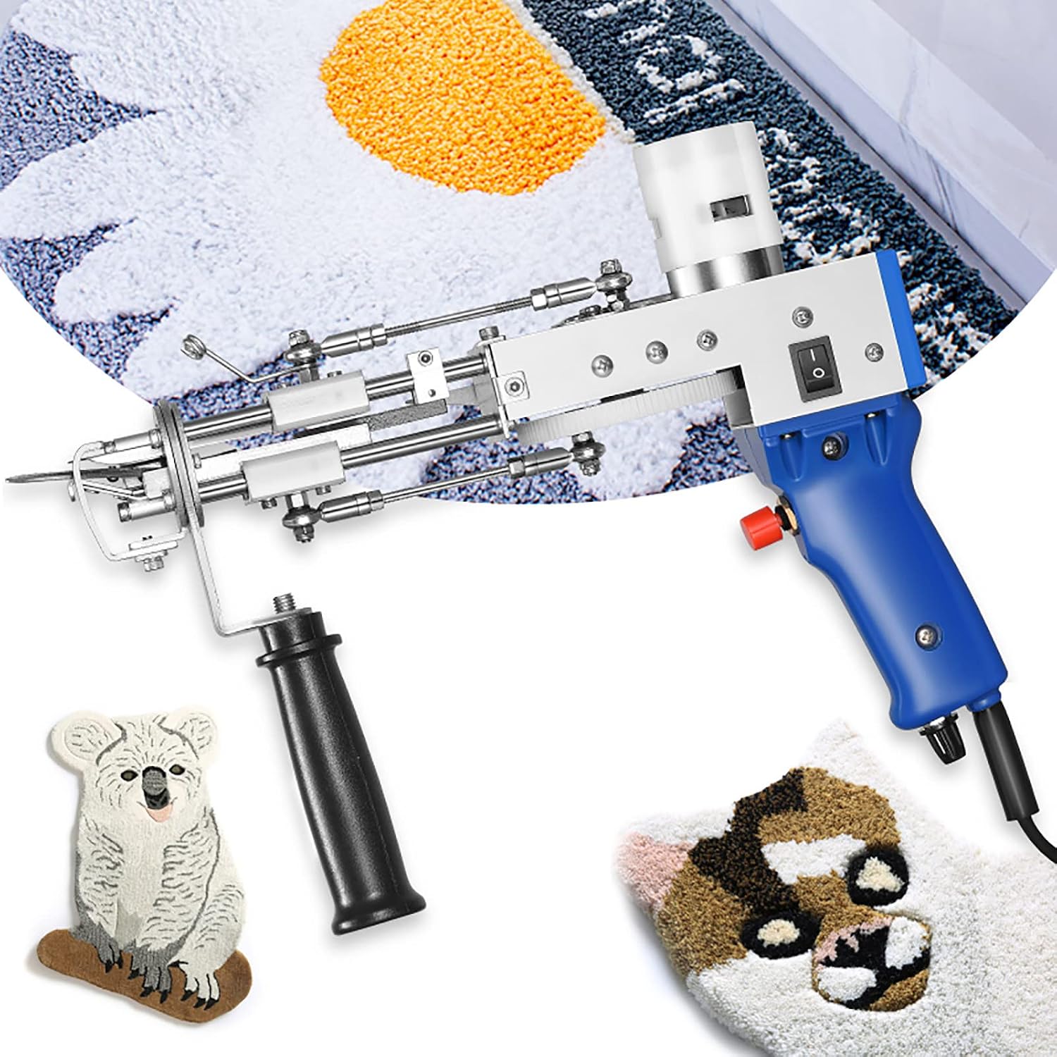 Blue Cut Pile Rug Tufting Gun, Loop Tufting Gun, 100V-240V Rug Gun Electric Carpet Weaving Flocking Machine, Hand Held Punch Tools Embroidery Machine