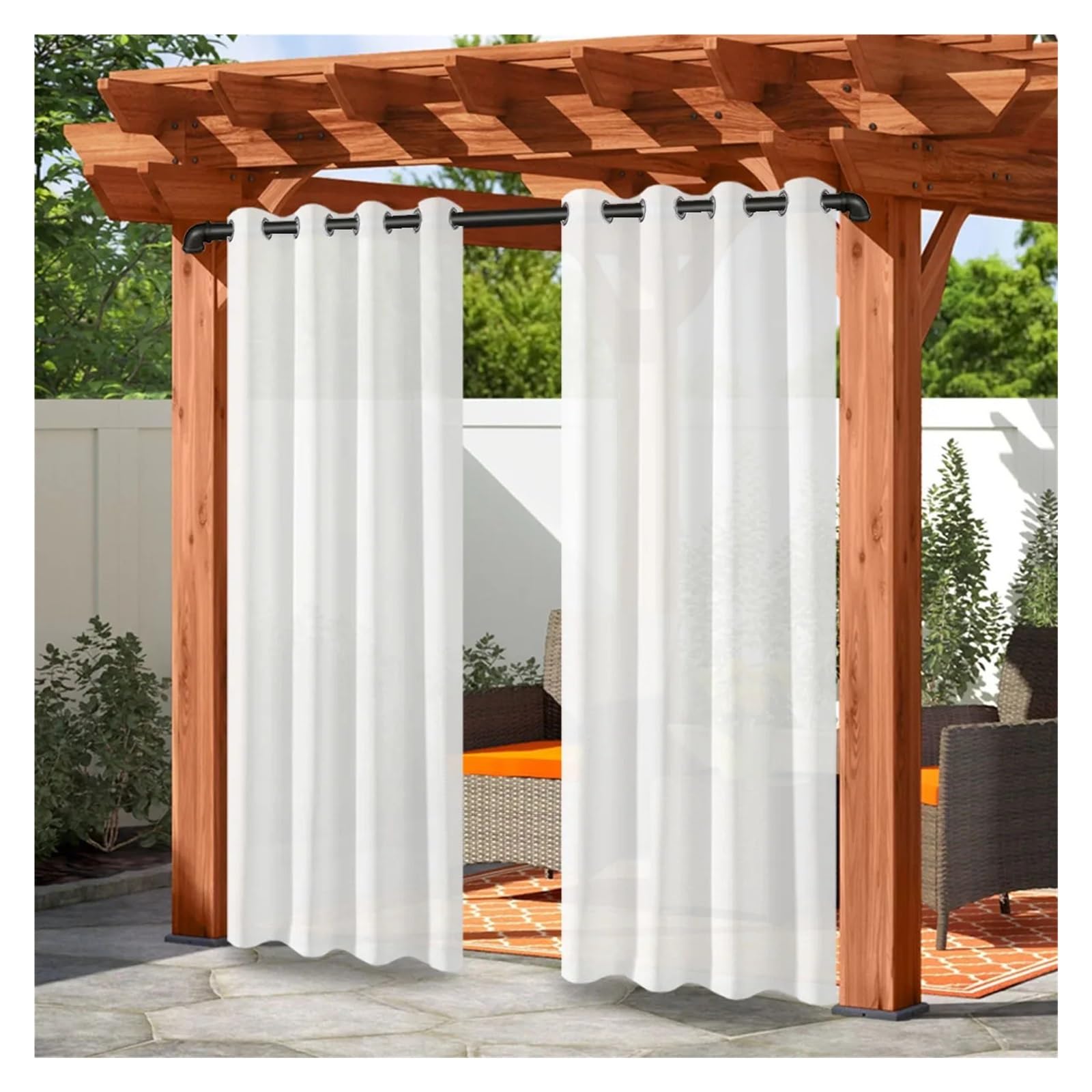 Zymjzbetic Pergola Curtain 1PC, Privacy Polyster Curtain, Waterproof Outdoor Grommet Top For Patio, Gazebo, Front Porch And Pergola(White,GROMMET TOP_W254 X H241)