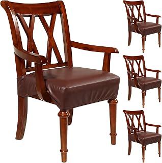 Havawish 4 Pcs PU Leather Dining Chair Covers with Arms Waterproof, Coffee