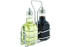 Winco Oil and Vinegar Cruet Set with Chrome-Plated Rack