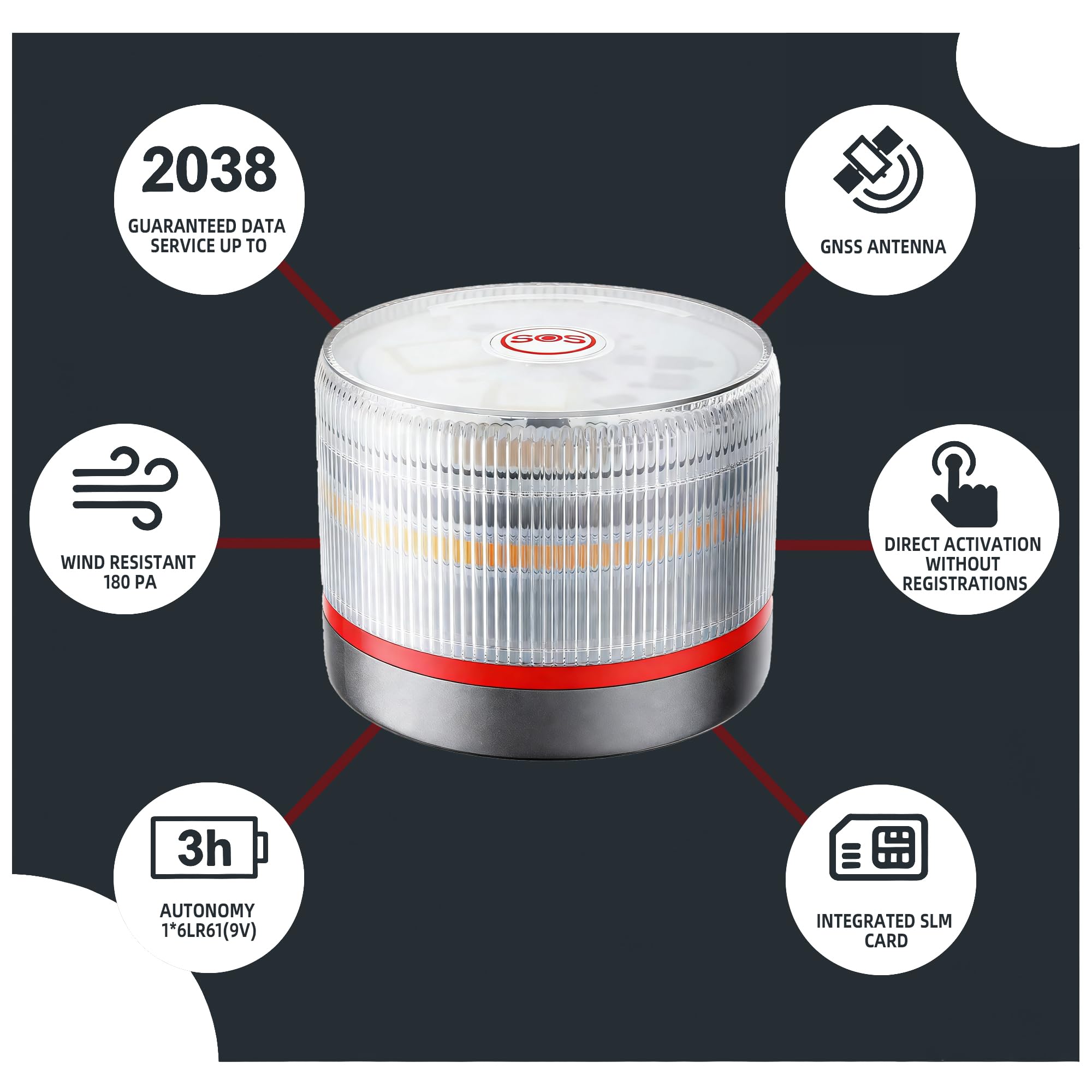 Aeyytoe Luz de emergencia para coche homologada por la DGT 3.0, con SIM y datos de pago hasta 2038, Baliza V16 homologada por la DGT con geolocalizador, Resistente al agua IP54 — view 4