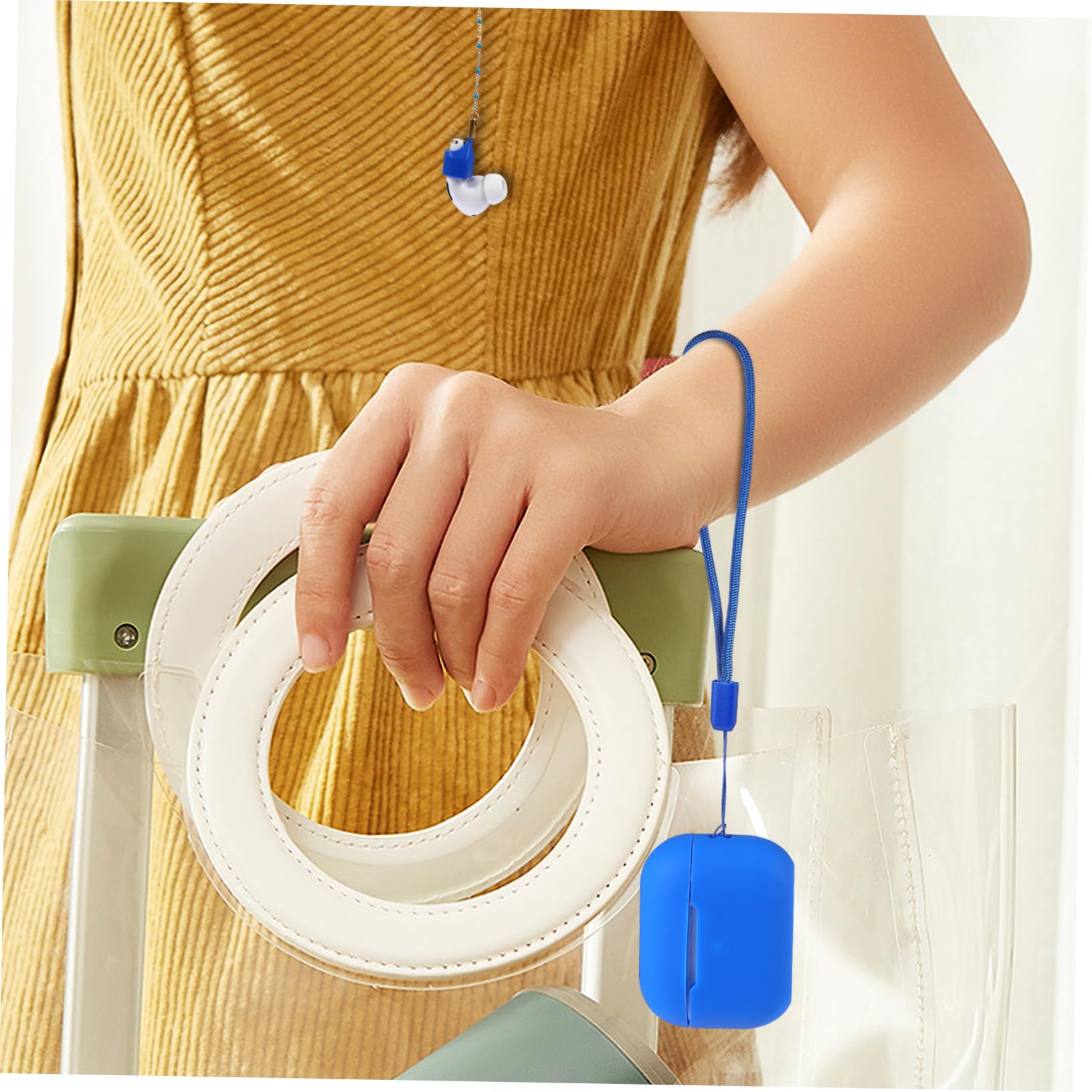 DOITOOL 4stücke Silicone Earbuds Case Mit Anti-Lost Lanyard Schockfeste Für Tragbares Design Blau Mit Modischem Kettenhalsband Für Sicheren
