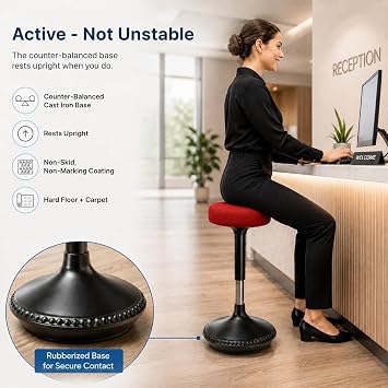 Uncaged Ergonomics Wobble Stool - Height Adjustable 23-33 Ergonomic Standing Desk Chair, Flexible Seat for Office, Classroom, Active Sitting - Red