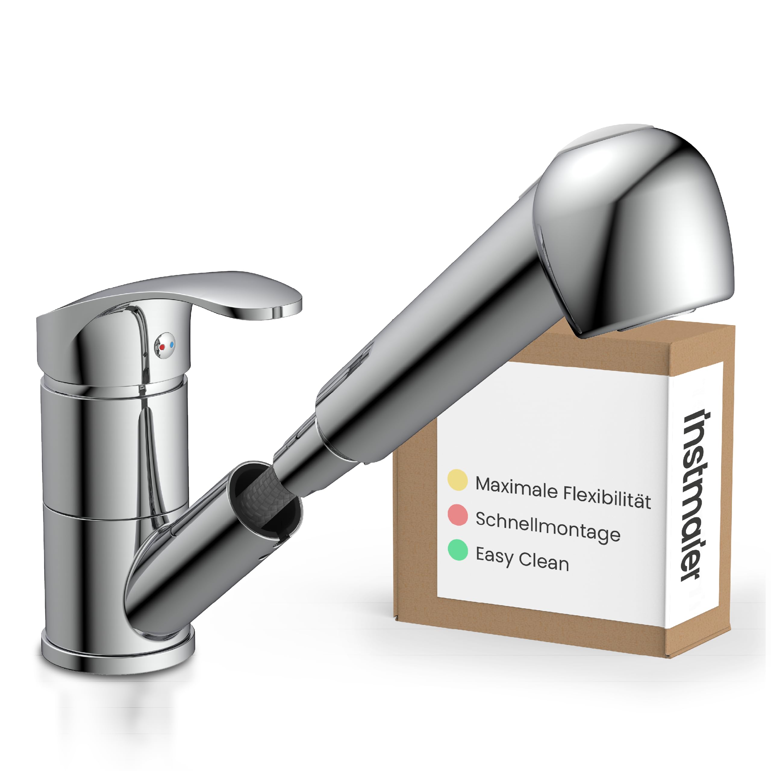 instmaier Elena | Küchenarmatur mit Geschirrbrause | Chrom | Wasserhahn Küche ausziehbar | Spültischarmatur mit 2 Strahlarten | Einhebelmischer mit Brause | 90° schwenkbare Mischbatterie