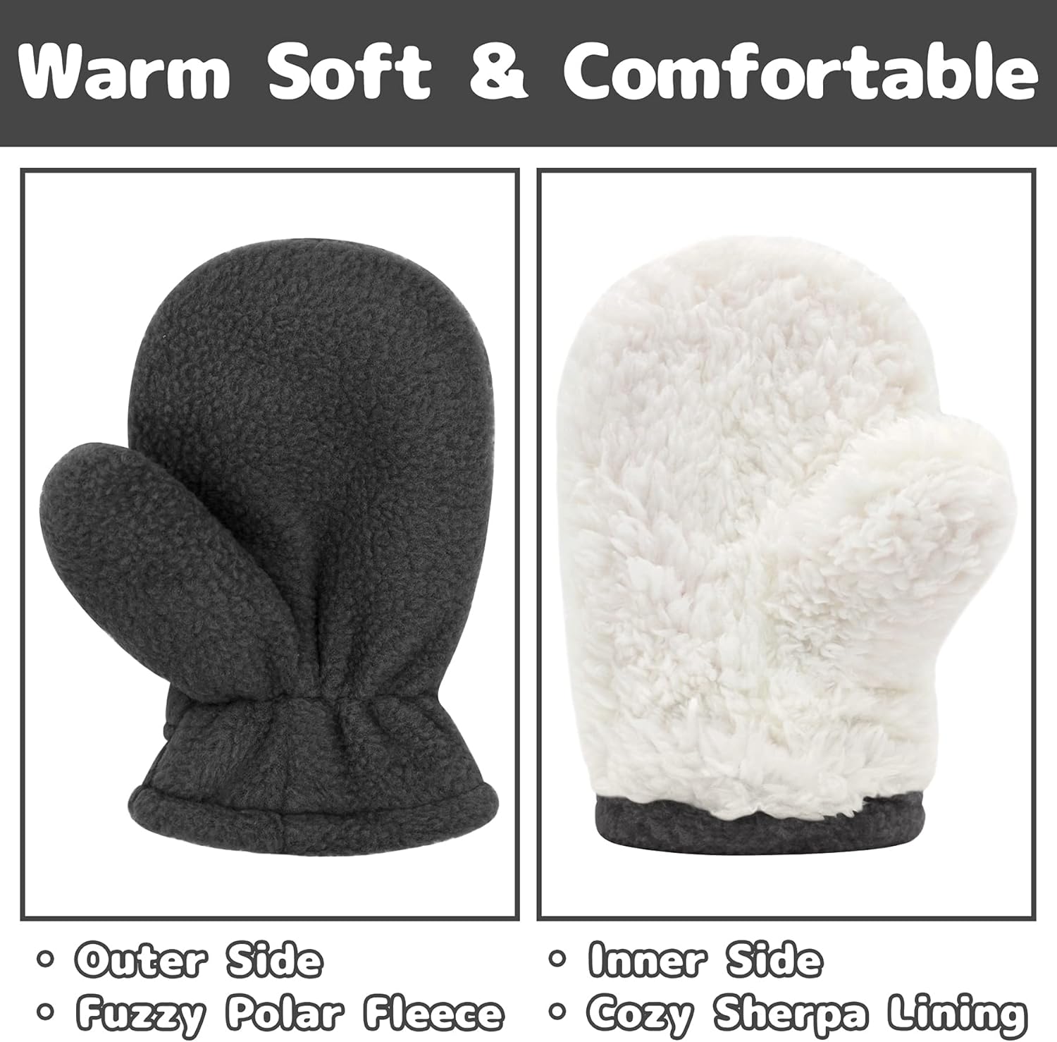 Toddler Mittens Baby Winter Mittens Sherpa Baby Boys Warm Fleece Gloves Kids Mitten for Baby Girls 2 Pairs - Image 2