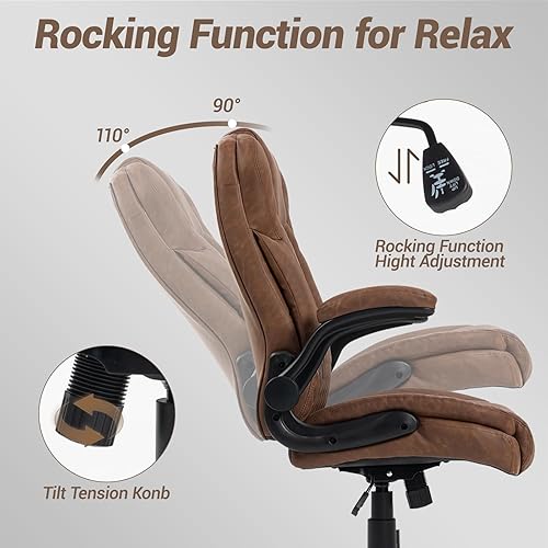Miniatura 6 de Big and Tall Heavy Duty Office Chair with Flip Up Arms  450LBS Ergonomic Executive Home Desk Chair wWide Seat, High Back PU Leather, Adjustable