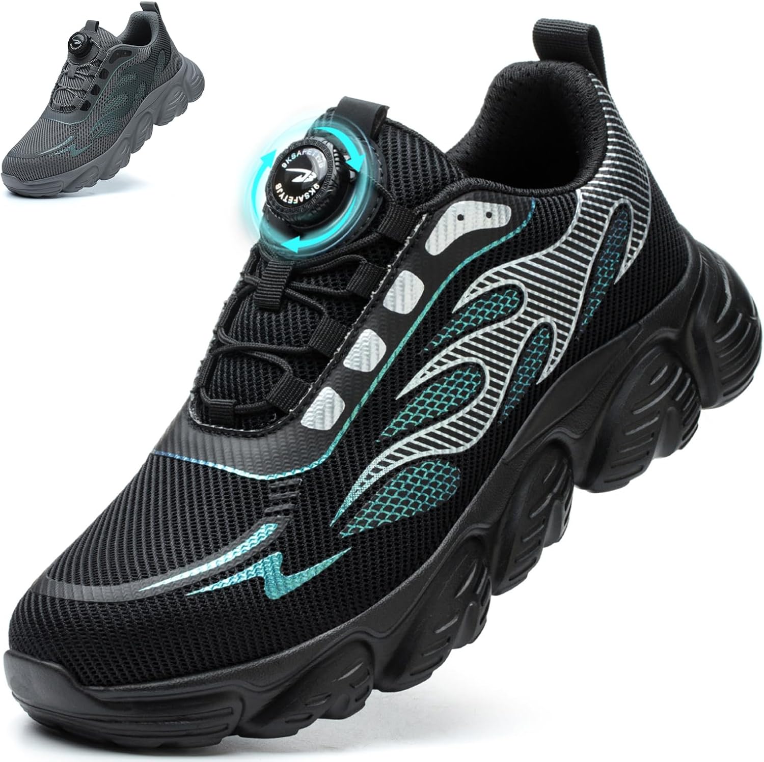 JAOOUU Veiligheidsschoenen voor dames en heren, werkschoenen, licht, ademend, met snelsluiting, draaisluiting, schoenen met stalen neus, S3 Explorer 3.0, uniseks, 851 donkergrijs, 44 EU