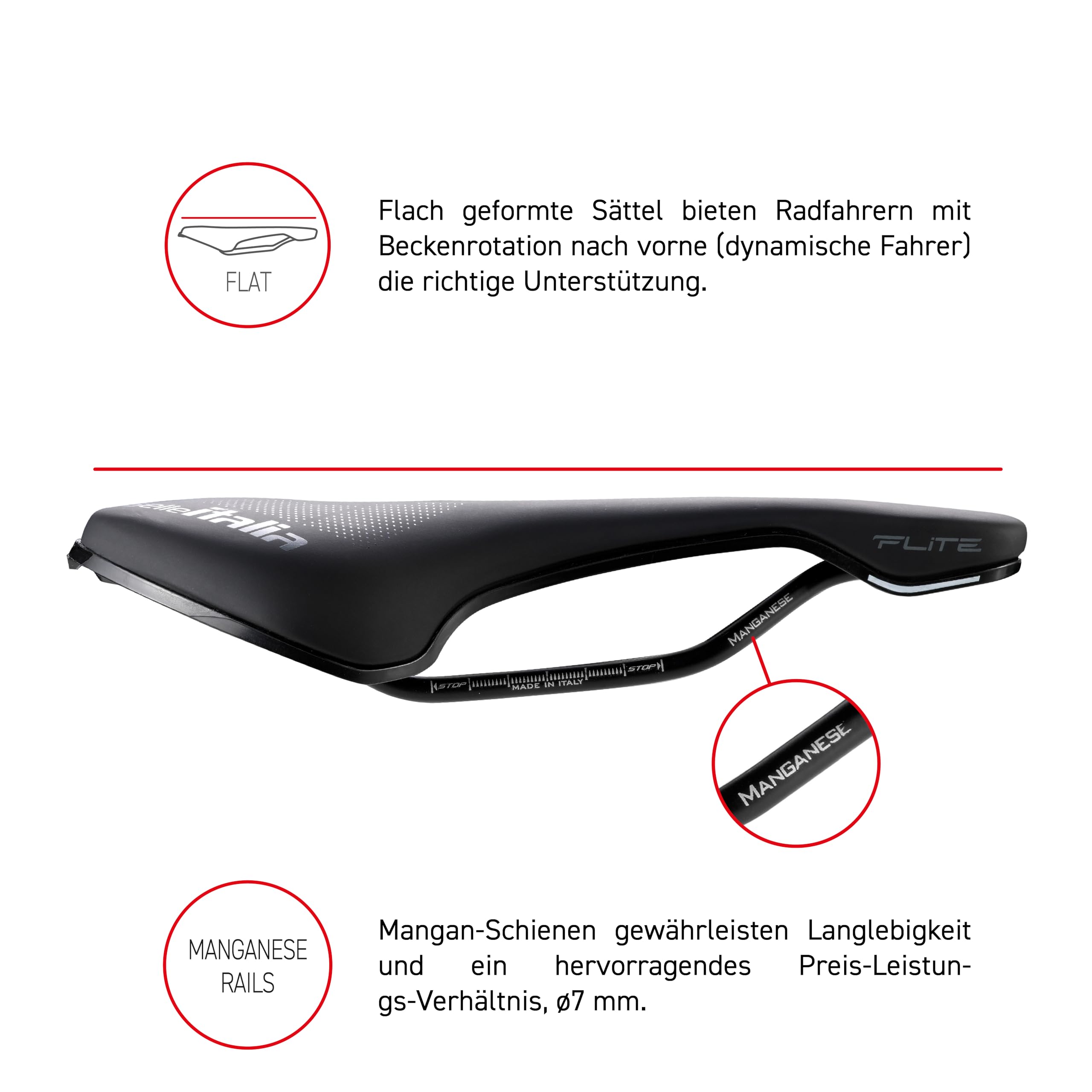 Selle Italia FLITE Boost TM Superflow – Rennradsattel, flach mit Superflow Aussparung, Mangan-Schiene, leicht und komfortabel