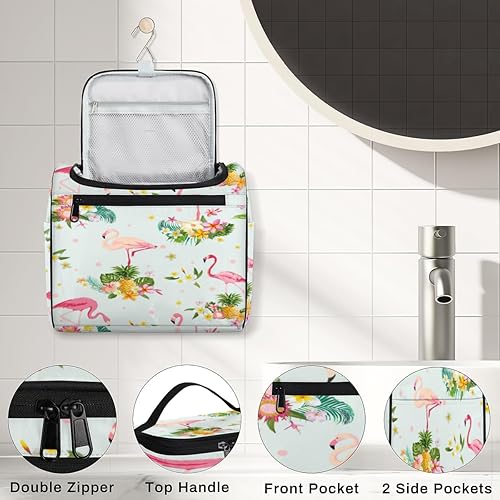 Miniatura 10 de Lindo bolso de aseo colgante de flamenco para hombres y mujeres, organizador de maquillaje cosmético de viaje, resistente al agua, estuche de lavado