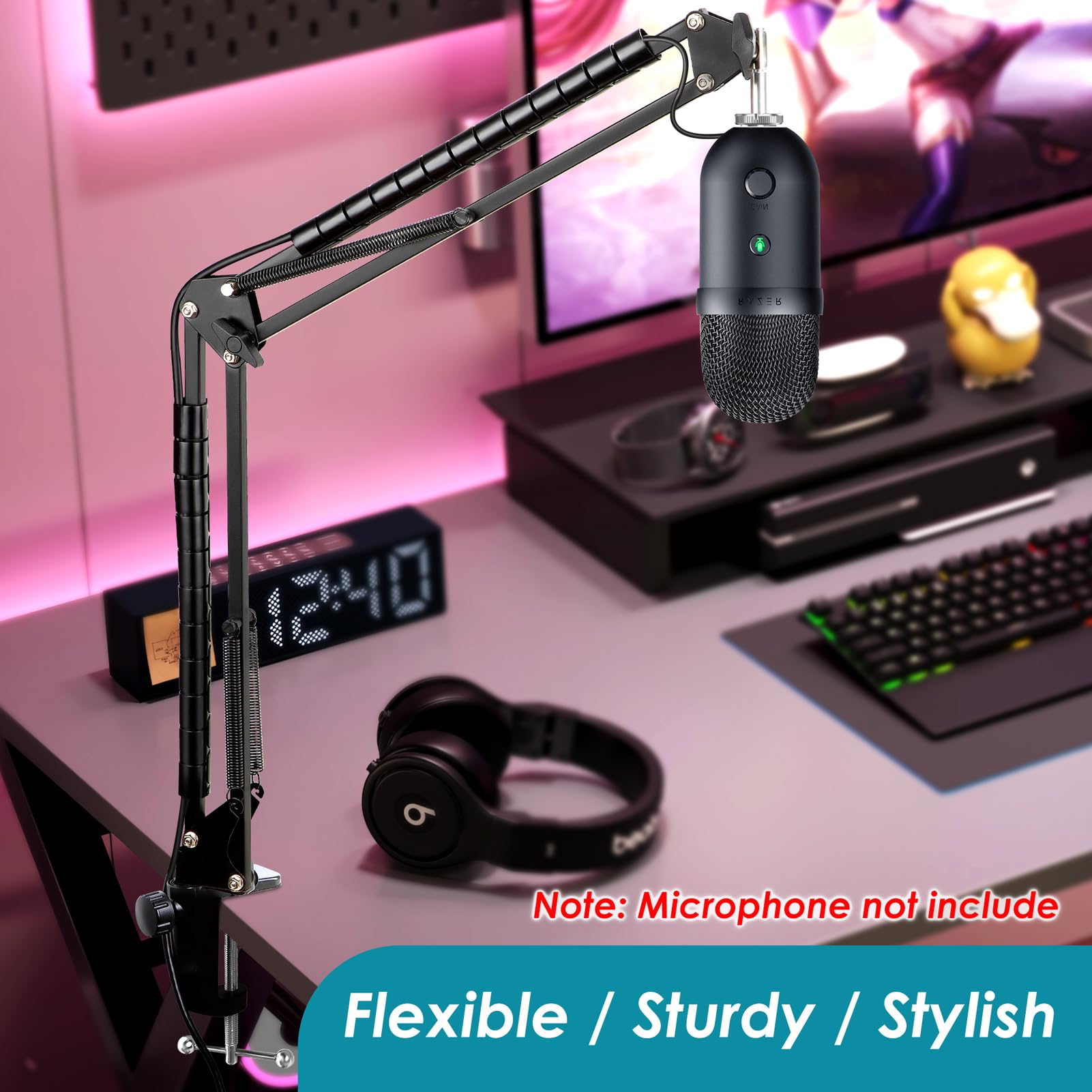 Mic Boom Arm for Razer Seiren V2 X Microphone - Adjustable Mic Arm Compatible with Razer Seiren V2 Pro, Seiren Mini and Seiren X, Mic Stand Great for Streaming, Gaming, Podcast by YOUSHARES