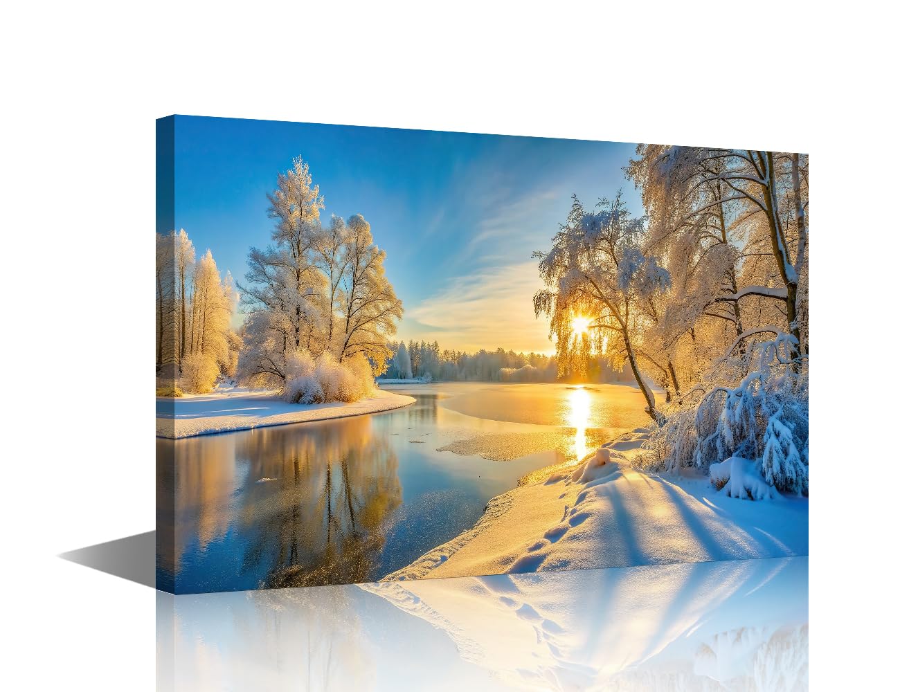 1 Panel Wall Art Winter Landscape with Snow Covered Trees and a Frozen Lake Painting for Living Room Bedroom Decor Stretched and Framed Ready to Hang 30x45cm