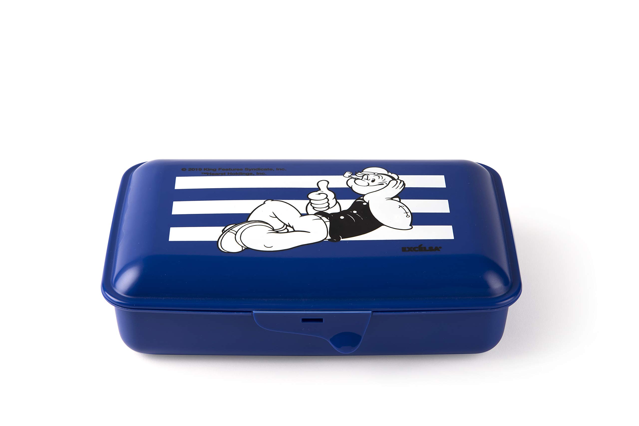 Excelsa Popeye Lunch Box with Cutlery Iron Arm, Blue, 22 x 13 cm