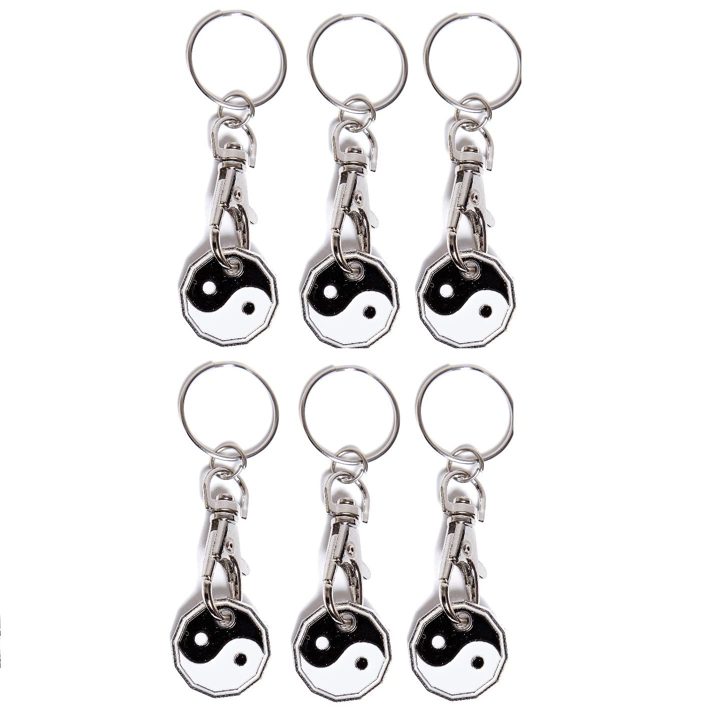 Craft 4 You Pack of 6 x Shopping Trolley Token UK Keyring £1 Coin Shape Pound Tokens Key Ring for Supermarkets Locker Gym (6 x Yin Yang)
