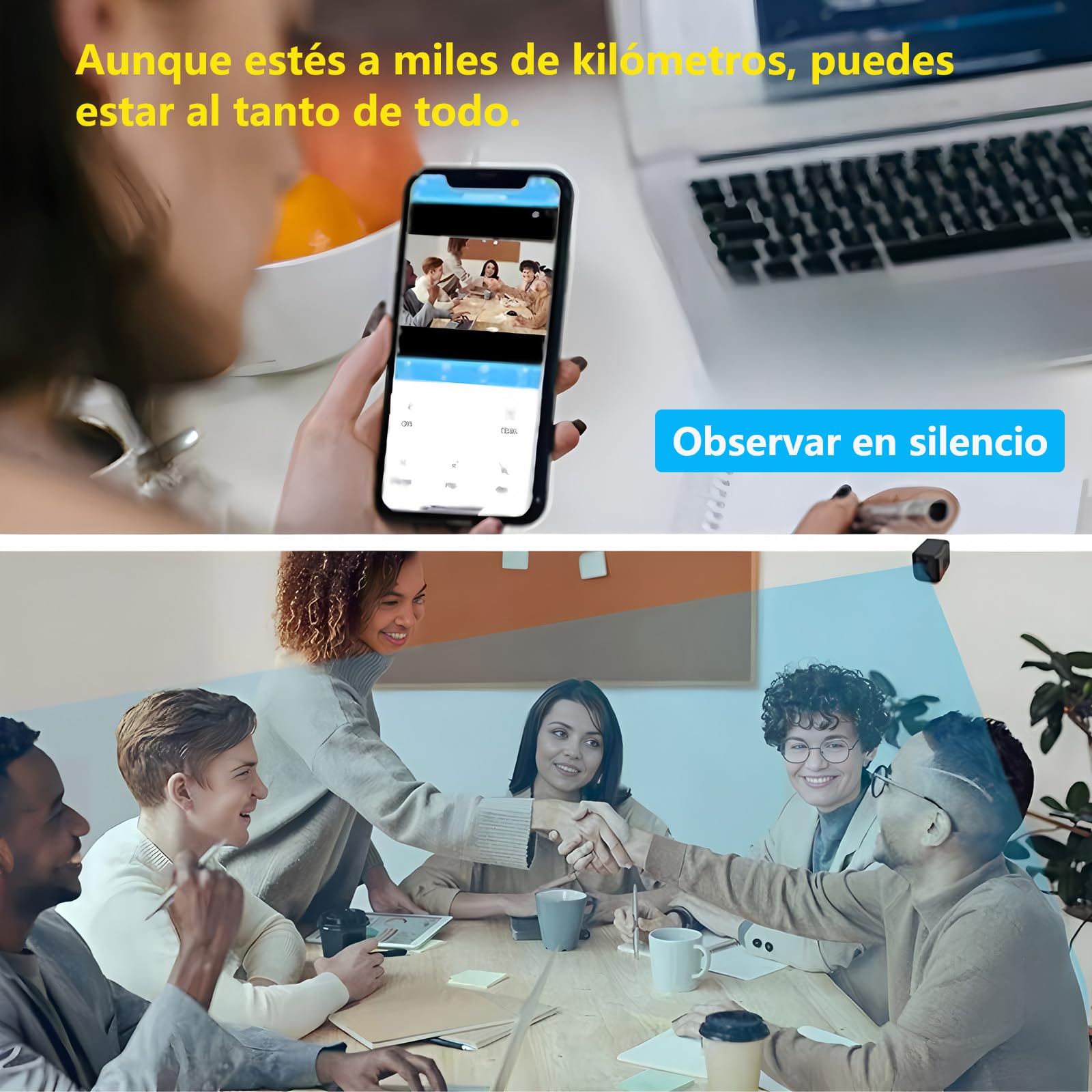 Mini Cámara WiFi, Cámara Espía Oculta Portátil, Cámara de Vigilancia Interior HD, Vigilancia Remota a través de App Live Streaming con Detección de Movimiento para Hogar y Oficina.