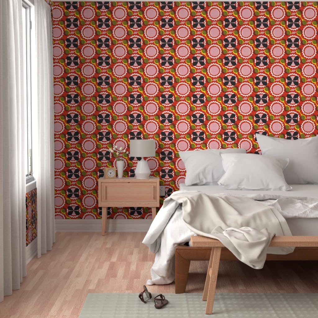 Peel & Stick Wallpaper 3ft x 2ft - Africa Inspired Print Dots Art Afrocentric Colorful Graphic Bold Boho Modern Custom Removable Wallpaper by Spoonflower