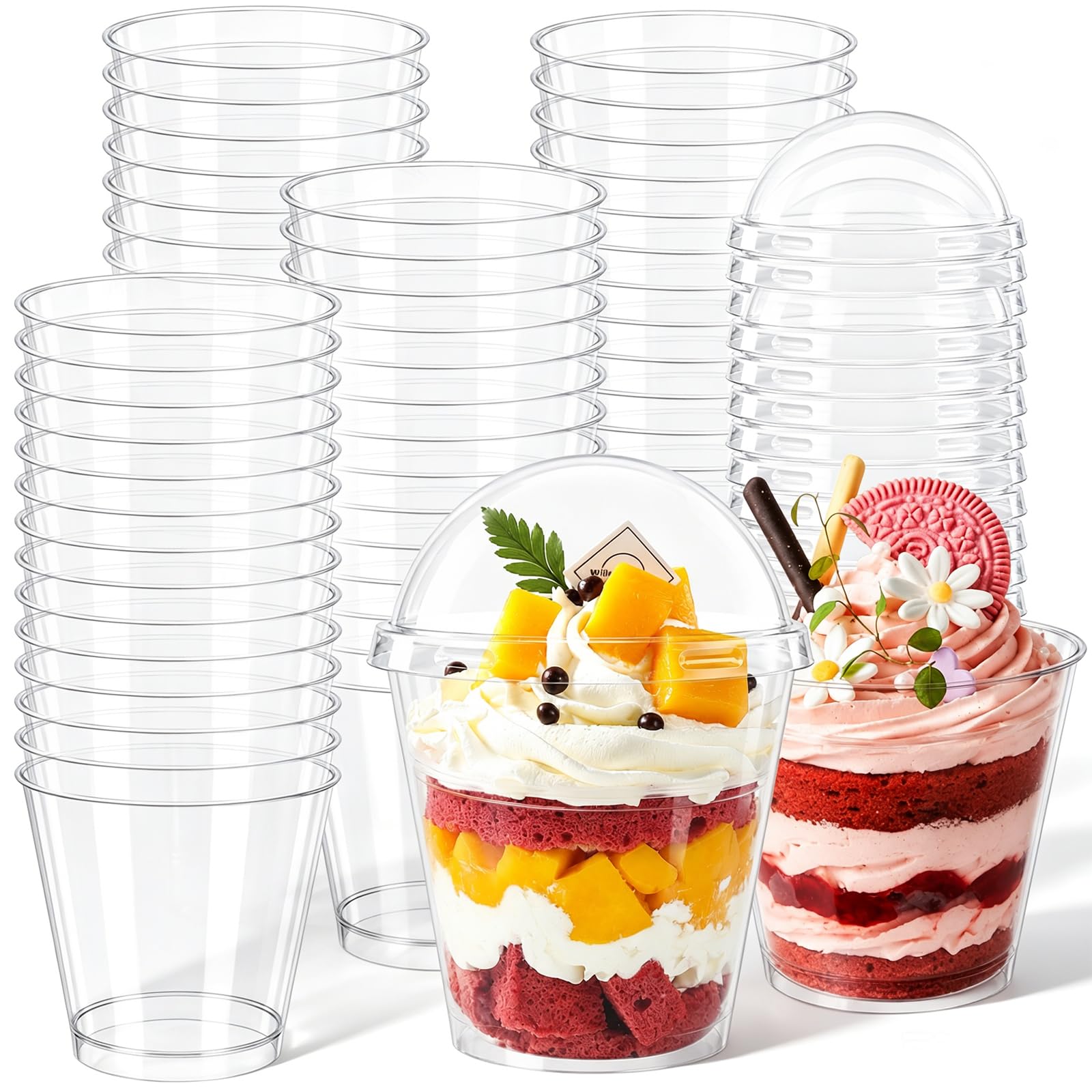 100 Pack Dessert Cups with Lids, 180ML Reusable Desert Cups Dessert Pots