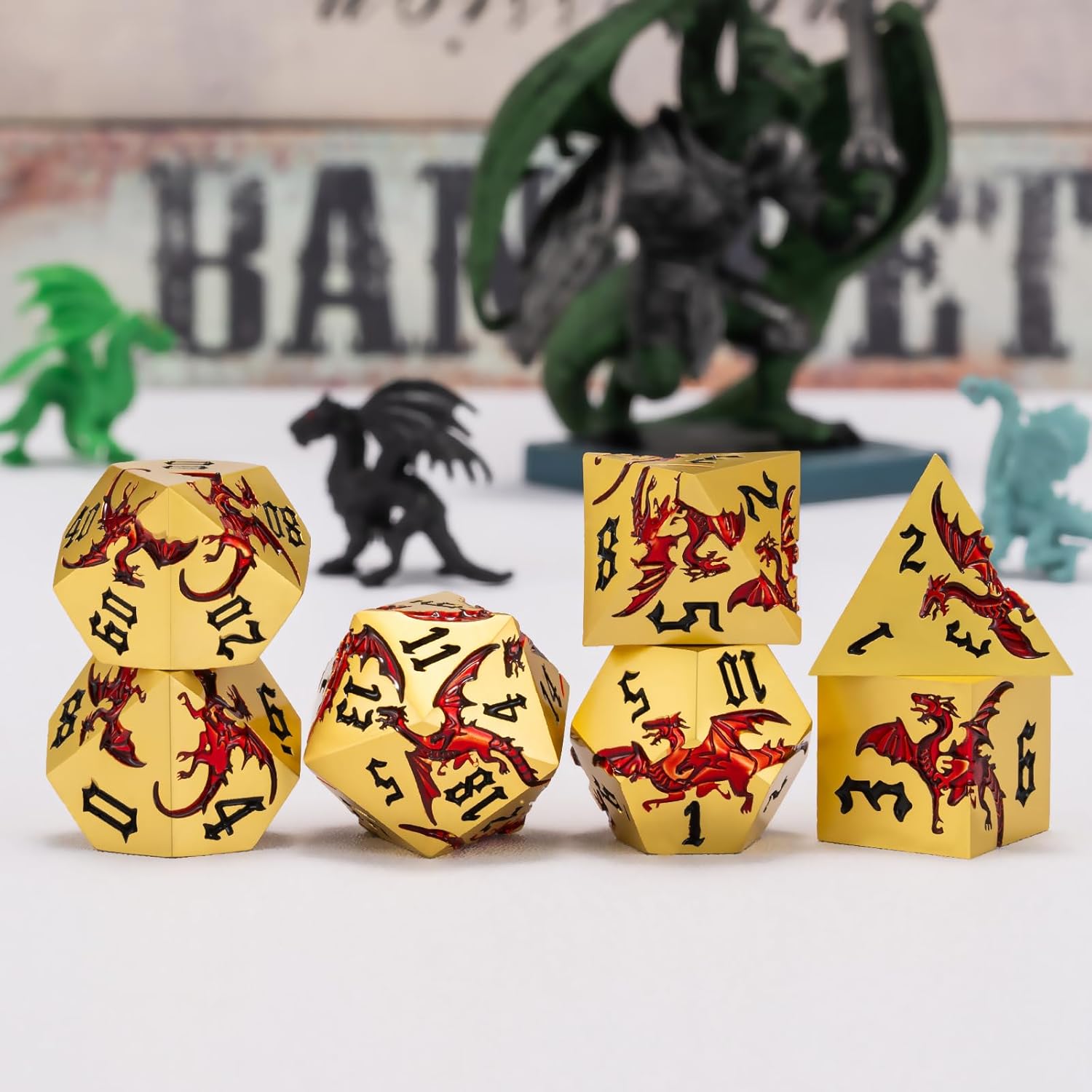 Metal DND Dragon Dice Set,D&D Polyhedral Dice with Dragon for Dungeons and Dragons RPG TTRPG D and D 7-Die Set with Gift Case