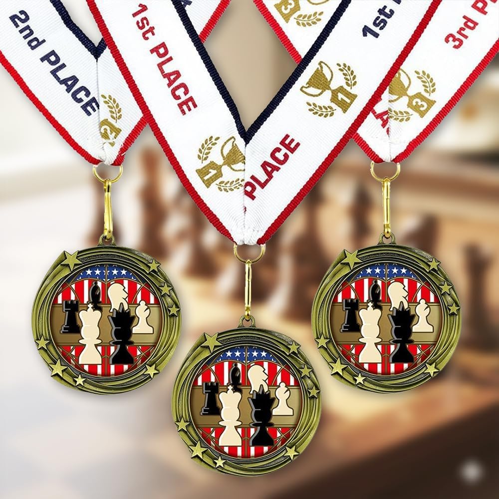 All Quality Chess Swirling Stars Design Medal - 1st, 2nd, 3rd Place