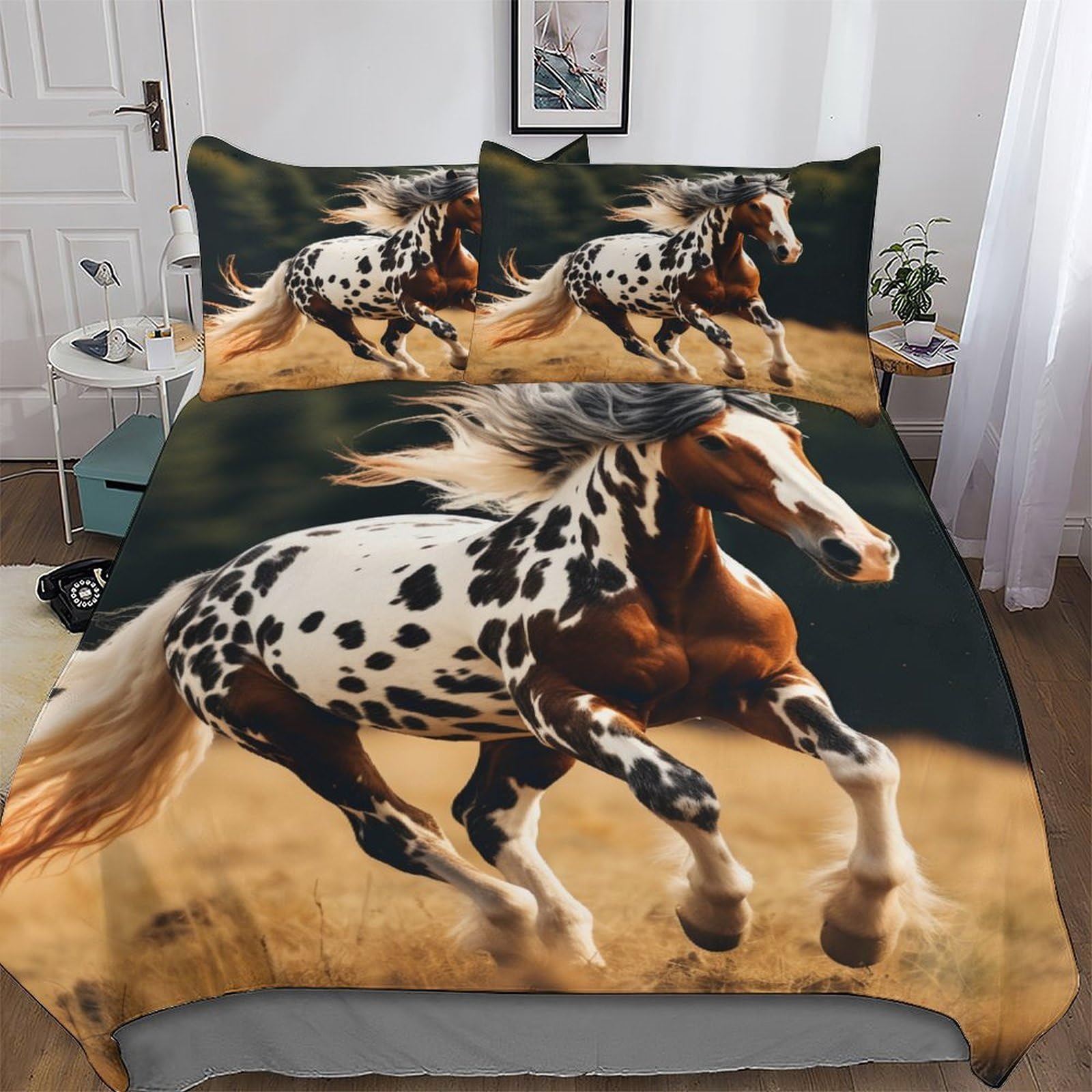 LLLBBB Horse Bedding Set Duvet Cover Soft Quilt Cover for Kids, Girls, Boys And Teens 2 Pieces with Pillowcase Cosy Bed Linen Single(135x200cm)