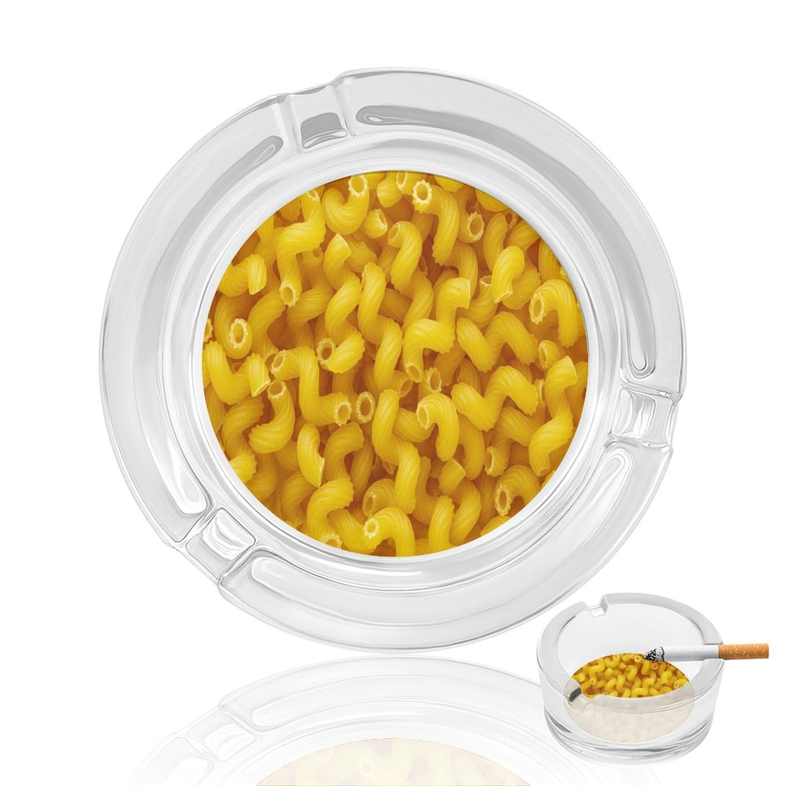Macaroni Penne Patt Glass Ashtray 3.3 Inch Round Cigarette Ash Holder with 4 Grooves for Home Office Outdoor One Size